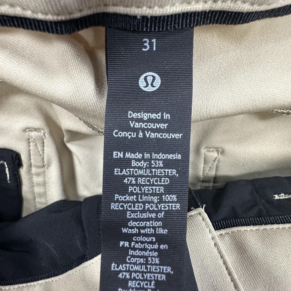 Lululemon Pants Mens 31 Tan ABC 5 Pocket Performance Stretch Slim Fit Warpstreme - Picture 7 of 15